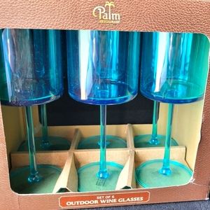 S/6 The Palm Restaurant Acrylic Beverage Wine Glass Outdoor Barware Kitsch